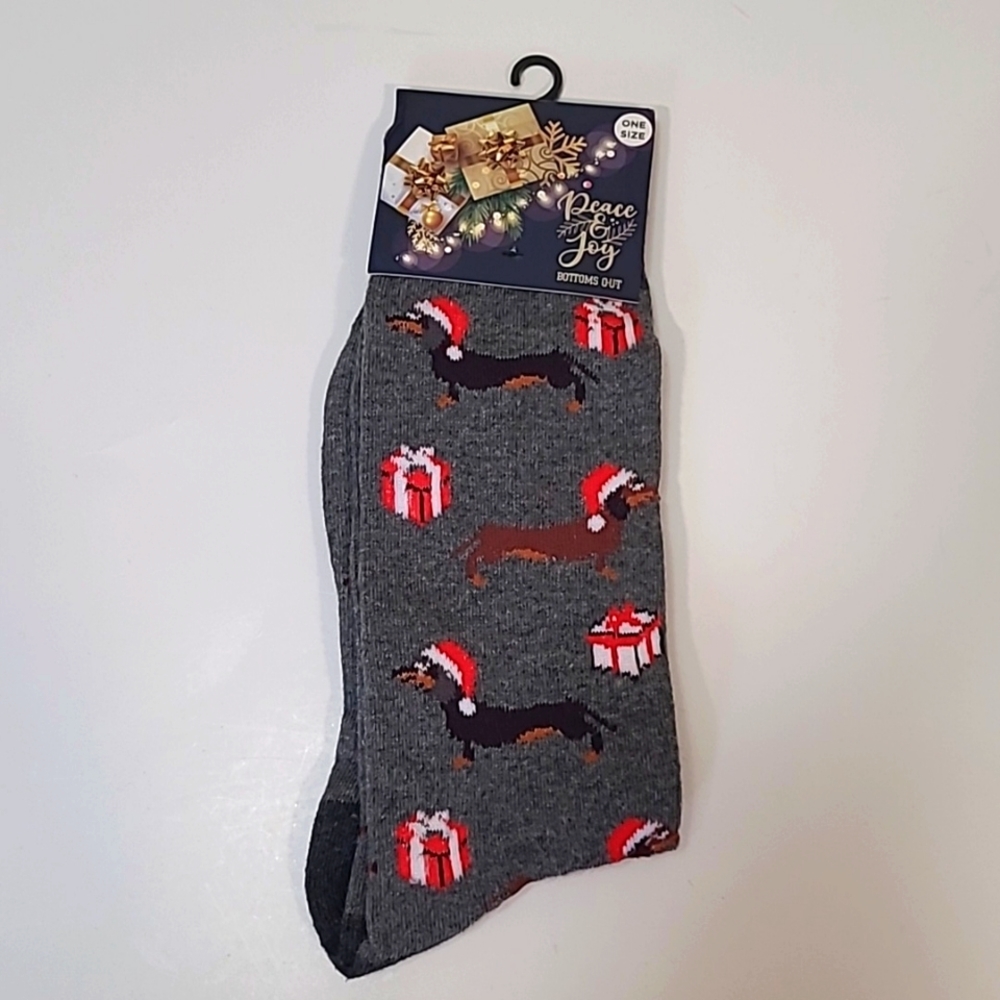 Bottoms Out Long Christmas Novelty Dachshunds in Santa Hats Socks